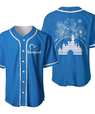 Disneyland Magic Castle Baseball Jersey - Blue Fireworks Design, Unisex Comfort Fit