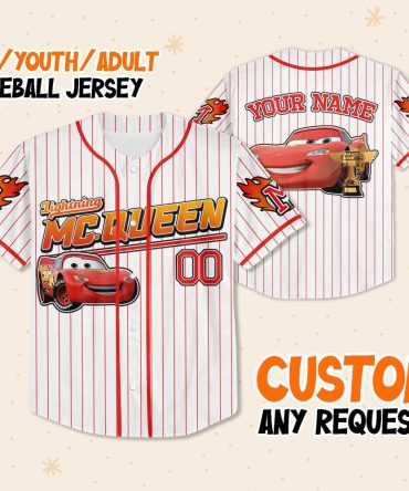 Custom Lightning Mcqueen Baseball Jersey - Personalized Kids/Youth/Adult Sizes