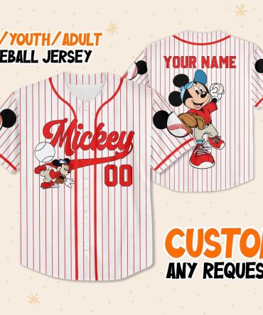 Custom Mickey Baseball Jersey - Personalized Name For Kids/Youth/Adults