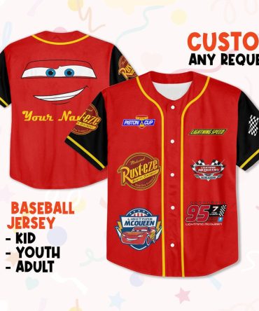 Custom Lightning Mcqueen Baseball Jersey - Personalized For Kids, Youth & Adults - Perfect Gift!