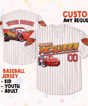 Custom Lightning Mcqueen Baseball Jersey - Personalize For Kids, Youth & Adults - Unique Gift!