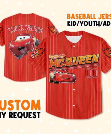 Custom Lightning Mcqueen Baseball Jersey - Kids/Youth/Adult - Add Your Name!