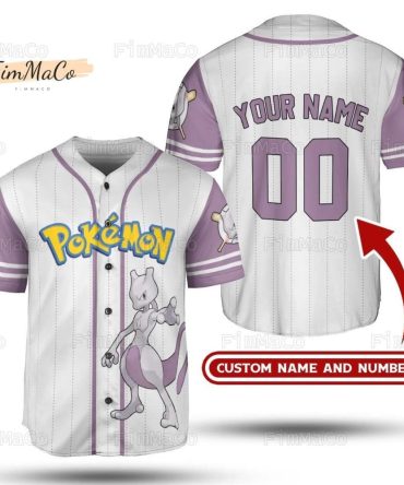 Custom Pokémon Baseball Jersey - Add Your Name & Number - Mewtwo Design