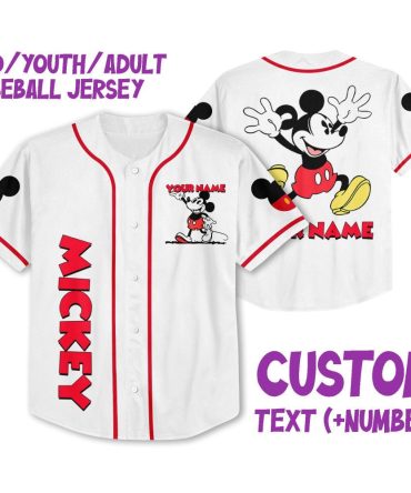 Customizable Youth/Adult Baseball Jersey - Mickey Design - Add Your Name & Number!