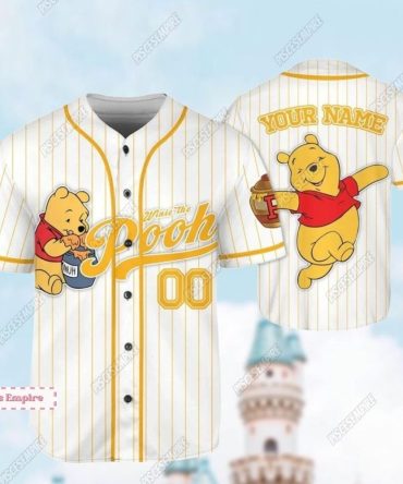 Custom Winnie The Pooh Baseball Jersey - Personalized Name & Number - Cute Kids Gift