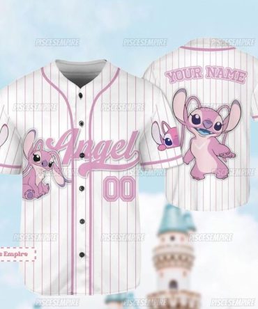 Custom Pink Angel Baseball Jersey With Cute Cartoon Design - Personalized Name & Number
