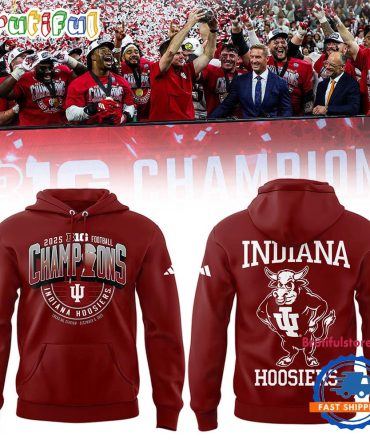 Indiana Hoosiers Big10 Champions 2025 Mascot Red Hoodie