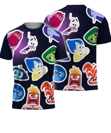 Inside Out T-Shirt All Emotions Stitckers Pattern T-Shirt Black Unisex
