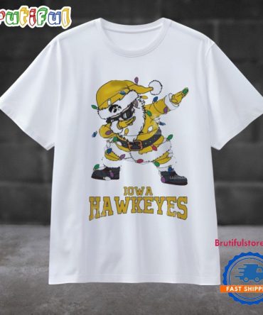 Iowa Hawkeyes Dabbing Santa Claus Ugly Christmas Light T Shirt