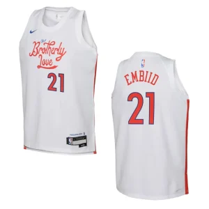 2022-23 Philadelphia 76ers Youth City Edition Joel Embiid White Jersey - Alzaintravels