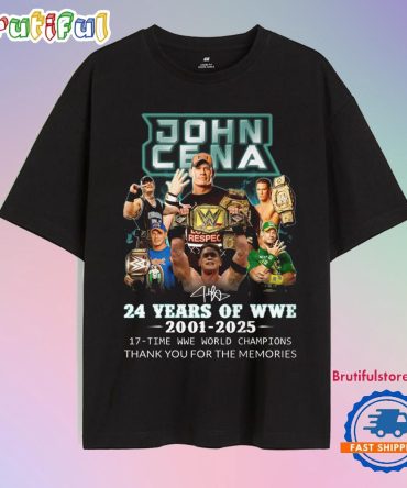 John Cena 24 Years Of Wwe 2001-2025 17 Time Wwe World Champions T Shirt