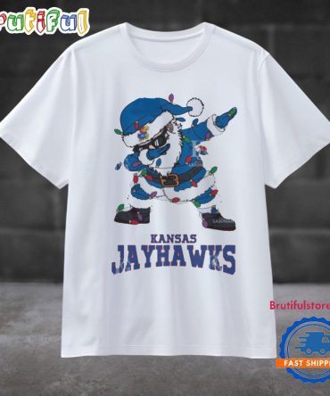 Kansas Jayhawks Dabbing Santa Claus Ugly Christmas Light T Shirt