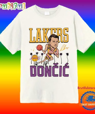 Lakers Doncic Dribble Palms Caricature T Shirt