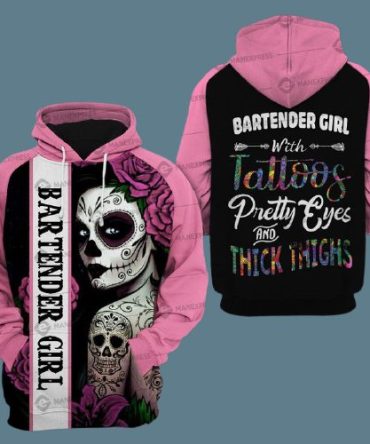 Bartender Hoodie Bartender Girl With Tattoos Pretty Eyes And Thick Thighs Black Pink Hoodie