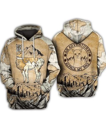 Llama Hoodie An Adventure Alpaca My Bags Mountain World Map Hoodie Brown Unisex