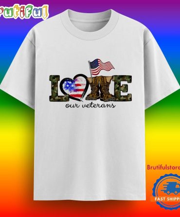 Love Our Veterans Heart Flag T Shirt