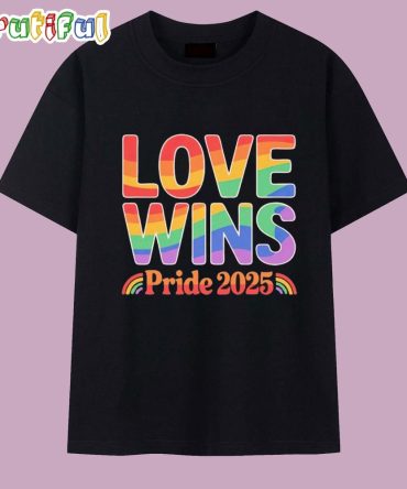 Love Wins Pride 2025 Rainbow Graphic T Shirt