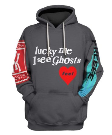 Kw Hoodie Lucky Me I See Ghosts Feel Freee Grey Hoodie Apparel Adult Unisex
