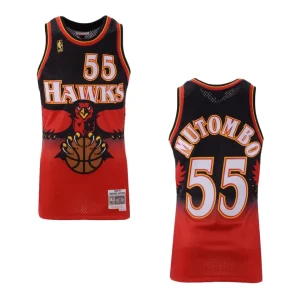 Hawks #55 Dikembe Mutombo Hardwood Classic Jersey - Red - Alzaintravels
