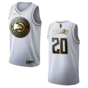Hawks #20 John Collins Golden Edition Jersey - White - Alzaintravels