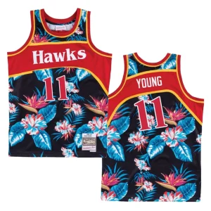 Hawks #11 Trae Young Floral Fashion Jersey - Black - Alzaintravels