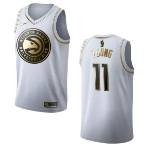 Hawks #11 Trae Young Golden Edition Jersey - White - Alzaintravels