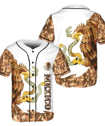 Stylish Mexico Eagle Baseball Jersey - Camo Design, Men'S Short Sleeve