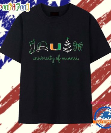 Miami Hurricanes Christmas Sock Hat Tree Bow Elements T Shirt