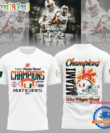 Miami Hurricanes College Football Playoff 2026 Fiesta Bowl Champions White T Shirt