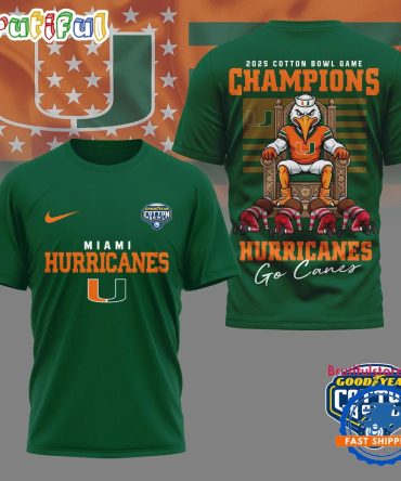 Miami Hurricanes Ncaa 2025 Cotton Bowl Game Champions Mascot T Shirt