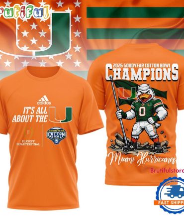 Miami Hurricanes Ncaa 2026 Cotton Bowl Champions Mascot Flag Special New 3D Shirt