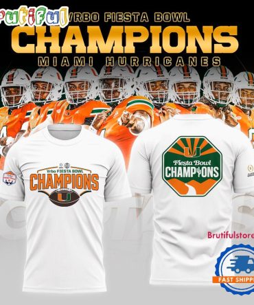Miami Hurricanes Vrbo Fiesta Bowl Champions 2026 White 3D Shirt