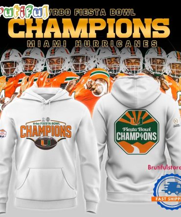Miami Hurricanes Vrbo Fiesta Bowl Champions 2026 White Hoodie Shirt