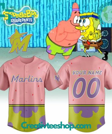 Custom Spongebob X Marlins Jersey – Personalized Cartoon Sportswear, Fun Design!