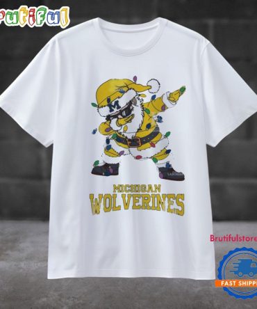 Michigan Wolverines Dabbing Santa Claus Ugly Christmas Light T Shirt