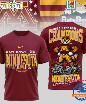 Minnesota Golden Gophers 2025 Ncaa Rate Bowl Champions Mascot 3D Shirt