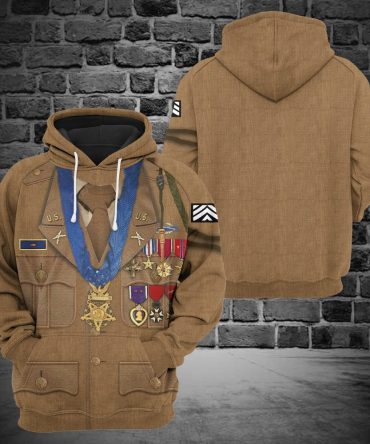 Historical Hoodie Audie Murphy Uniform Costume 3D Brown Hoodie Historical T-Shirt Audie Murphy Shirt Adult