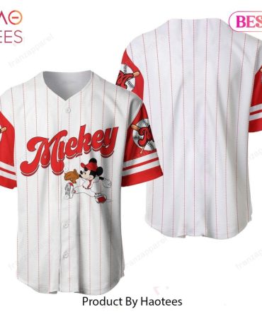 Vintage Style Mickey Baseball Jersey – Classic Red & White Stripes – Perfect Gift For Fans!