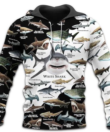 Shark Hoodie Types Of Shark White Shark 3D Black White Hoodie Shark Week Gift Adult Unisex
