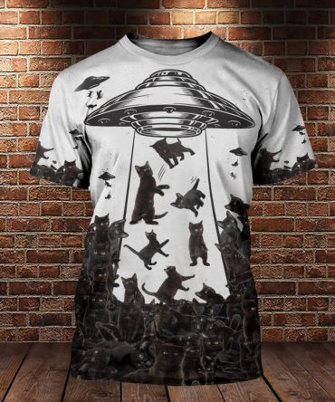 Cat Ufo Shirt Black White Ufo Abduction Cat T-Shirt Cat Hoodie Cat