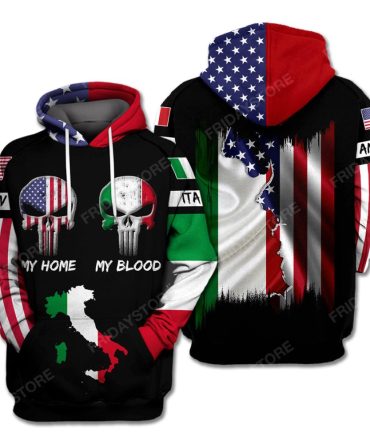 Italy Hoodie Italy Skull Italy Map My Home My Blood Black American Flag Hoodie