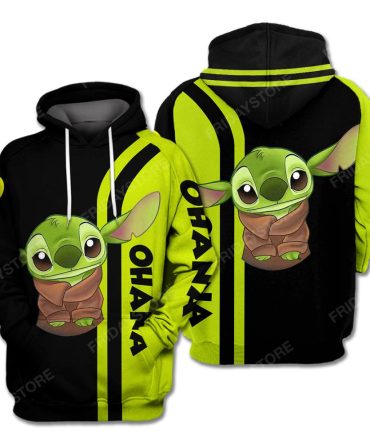Dn Hoodie Dn Crossover Sw Stitch And Baby Yoda Green Black Hoodie