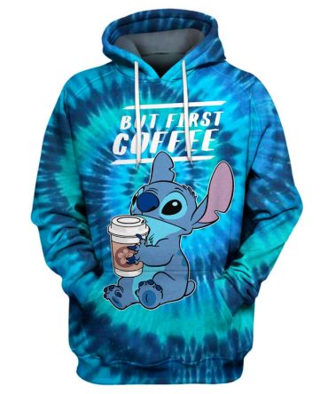 Stitch T-Shirt But First Coffee - Stitch Tie Dye T-Shirt Disney Stitch Hoodie