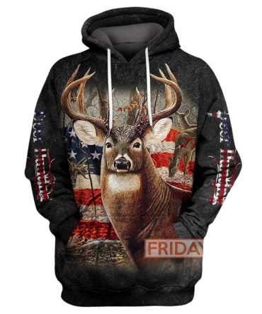 Hunting T-Shirt Beautiful Deer American Flag Hunting T-Shirt Hunting Hoodie