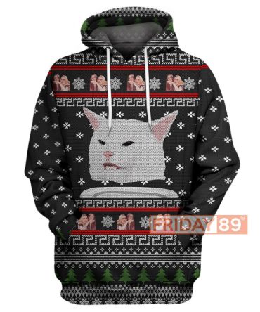 Cat T-Shirt Cat Meme Woman Yelling Christmas Pattern T-Shirt Cat Hoodie