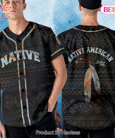 Tribal Pattern Native American Baseball Jersey - Unique Feather Design