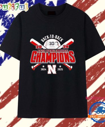 Nebraska Cornhuskers 2024 – 2025 Back 2 Back Big Ten Baseball Champions T Shirt