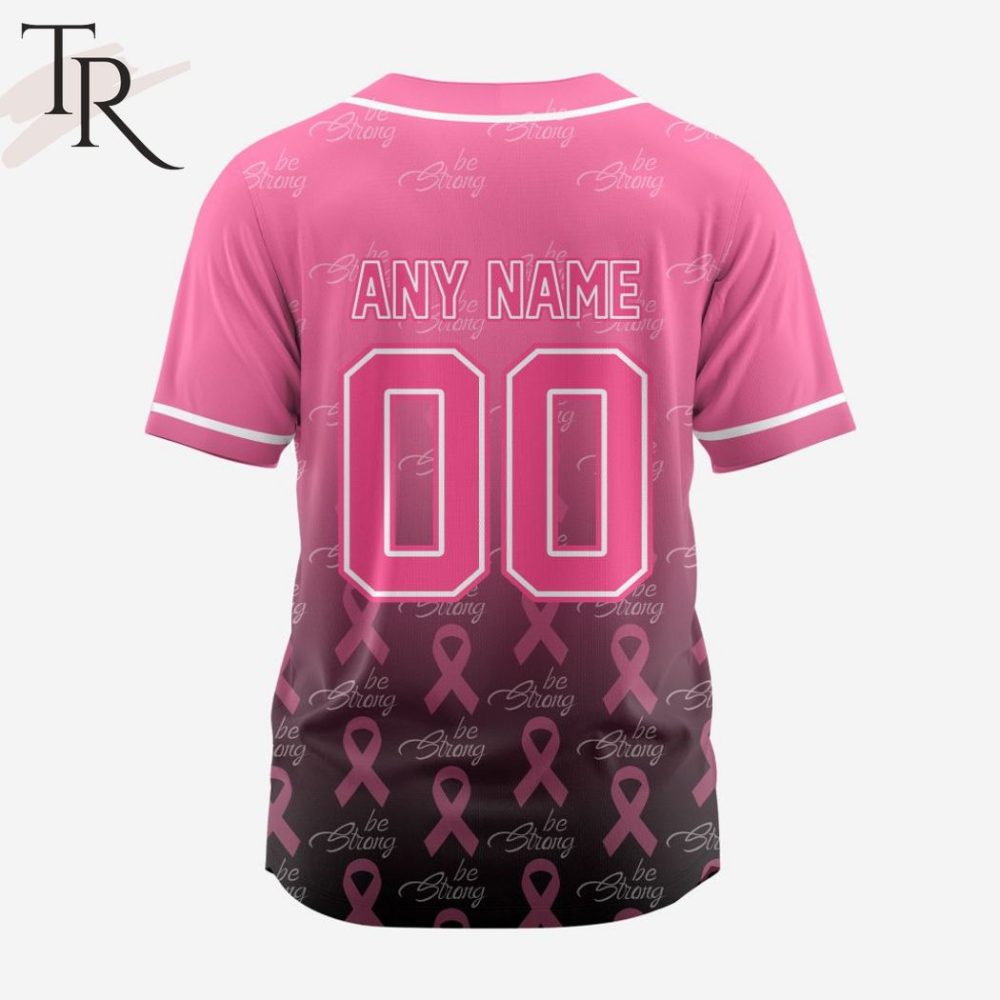 Support & Style: Pink Ribbon Baseball Jersey - 'Be Strong' Empowerment Apparel - Image 2