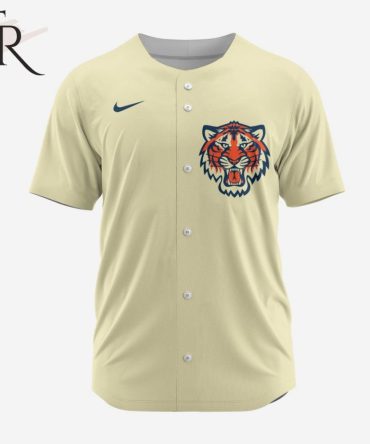Vintage Tiger Logo Baseball Jersey - Classic Beige Design, Unisex Sportswear