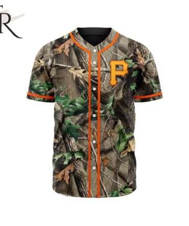 Camouflage Baseball Jersey With Orange Trim - Perfect For Outdoor Enthusiasts & Sports Fans